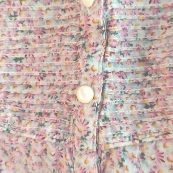 TOMMY HILFIGER Pink Floral Short Sleeve Floral Button down Blouse Top Sz 14 - Picture 2 of 8